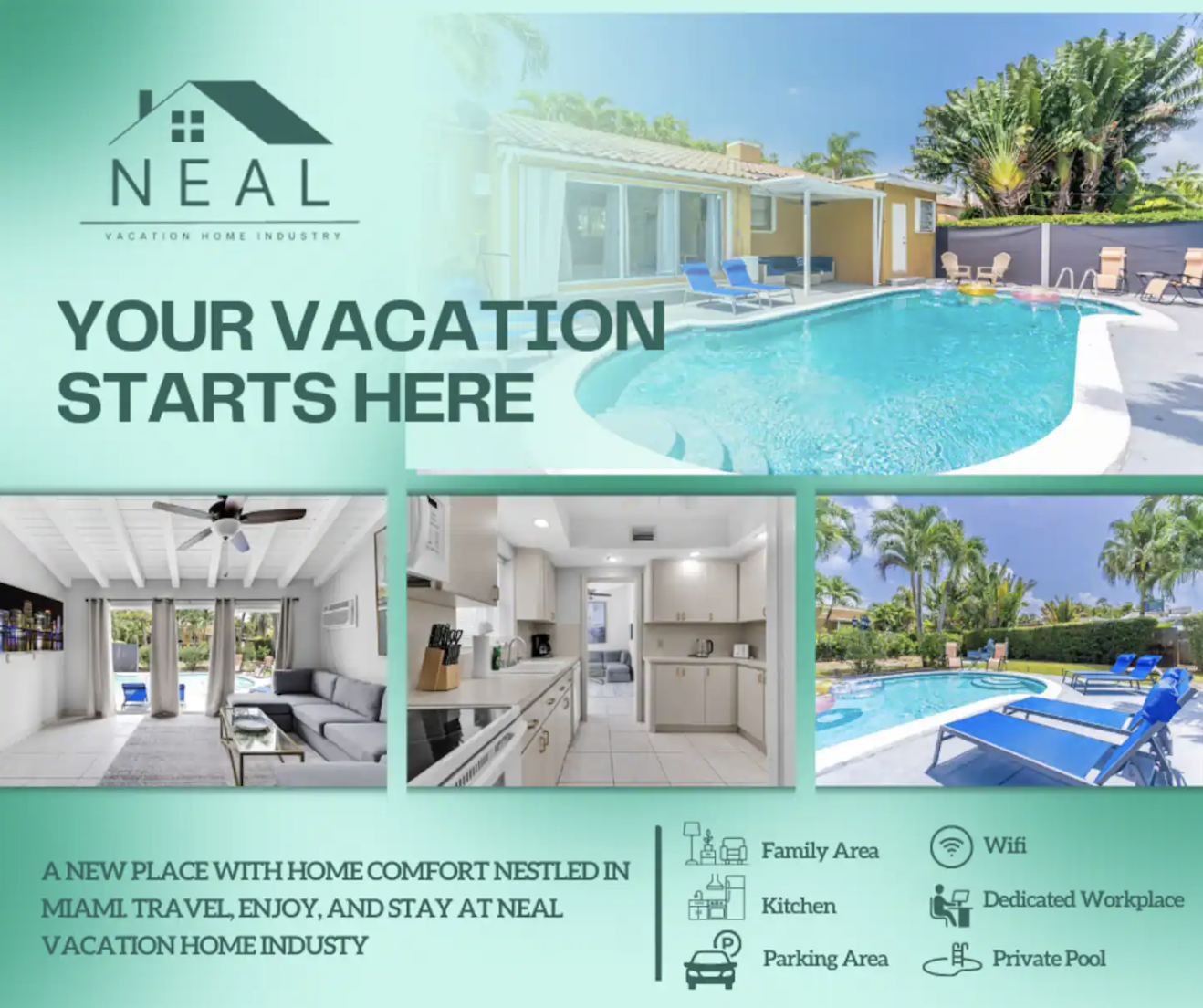 4BR/2BA home with Pool, Patio, 5 Beds, 2 Baths, Parking, Cornhole